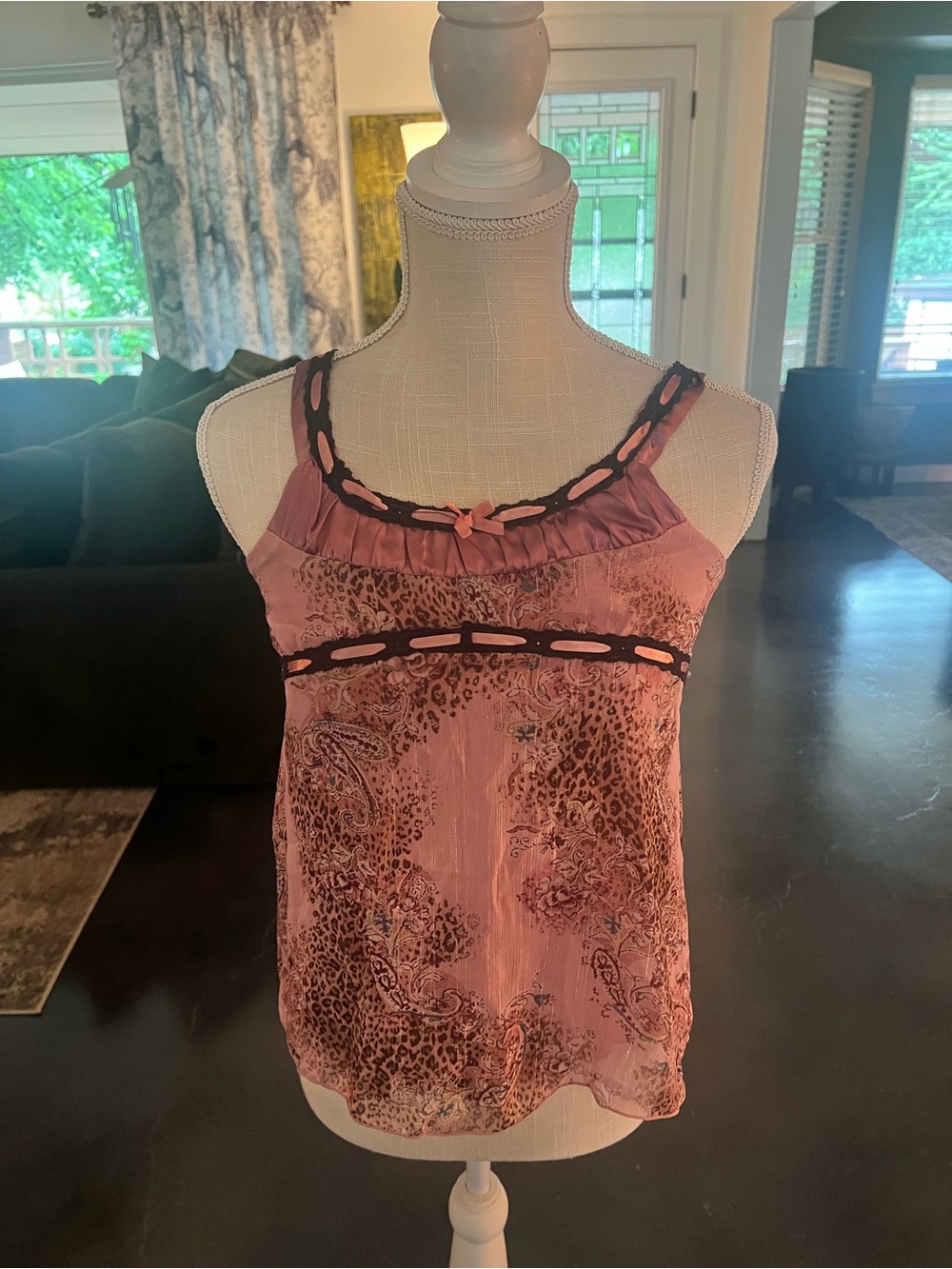 MARY KATRANTZOU Dusty Rose Paisley & Leopard Satin-Blend Camisole